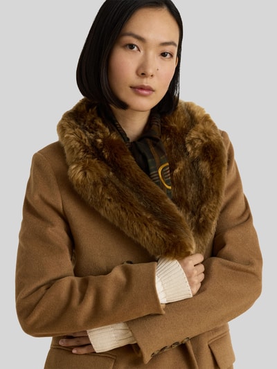 Lauren Ralph Lauren lange wollen jas met kraag van imitatiebont Camel - 3