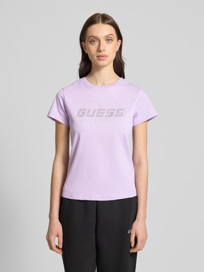 GUESS Activewear T-shirt z obszyciem kamieniami stras model ‘NARCISO’ Jasnofioletowy 4