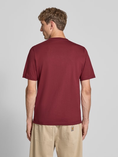 Męski t-shirt od JACK & JONES z czystej bawełny, prosty krój, model 'FREDERIKSBERG', nadruk z logo, okrągły dekolt, kolor bordowy, długość tyłu w rozmiarze M: 70 cm, Ganzkörperansicht Rückansicht.
