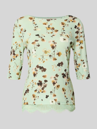 Produktfoto, Regular Fit Bluse aus Baumwoll-Mix mit Spitzenbesatz von Marc Cain, floraler Allover-Print in Mint, 1/2-Arm, Spitzenabschluss
