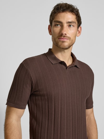 SELECTED HOMME Slim fit poloshirt met structuurmotief, model 'JADEN' Donkerbruin - 3