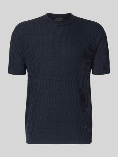 Produktfoto, Slim Fit Strickshirt aus reiner Wolle von Emporio Armani in Dunkelblau, gerippte Abschlüsse, Glattstrickstruktur, Herrenmode
