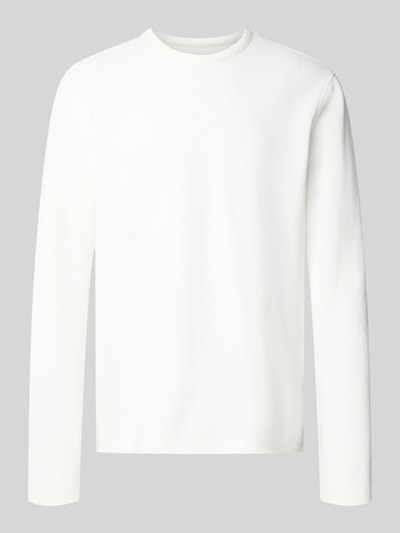 Produktfoto, Longsleeve mit Strukturmuster und Rundhalsausschnitt von MCNEAL in Weiß, Baumwoll-Mix mit Stretch-Anteil, Regular Fit, dezente Struktur, gerade Linien, glatte Textur, Rückenlänge bei Größe M 69 cm