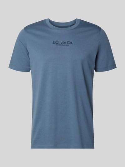 Productfoto, Regular Fit T-Shirt uit pure katoen van s.Oliver RED LABEL in effen blauw, ronde hals, korte mouw, labelprint, zachte textuur