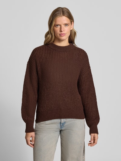 HUGO Blue Regular fit pullover van materiaalmix met alpaca-aandeel model 'Slogeryna_B' Middenbruin - 4