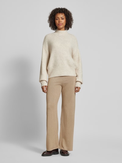 Vero Moda Wide leg gebreide broek met elastische band, model 'NALINA' Taupe - 1