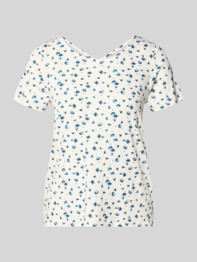 Produktfoto, Regular Fit T-Shirt aus Viskose-Mix Modell 'BERA' von Only, biały z niebieskim wzorem, krój regular fit, tkanina crêpe, dekolt typu łódka, krótkie rękawy