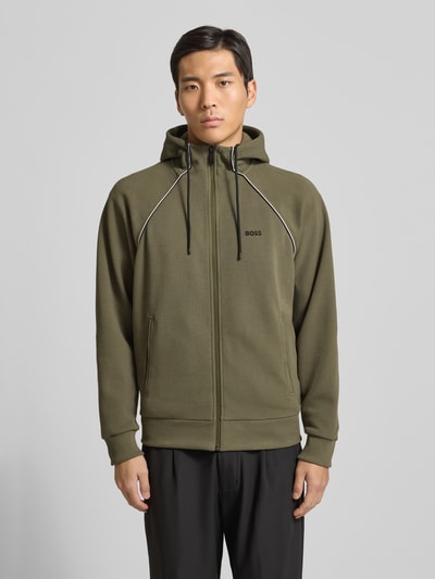 BOSS Green Regular fit sweatjack van katoenmix Donkergroen - 4