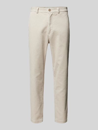 Casual Friday Regular fit corduroy broek met riemlussen, model 'Pepe' Offwhite - 2