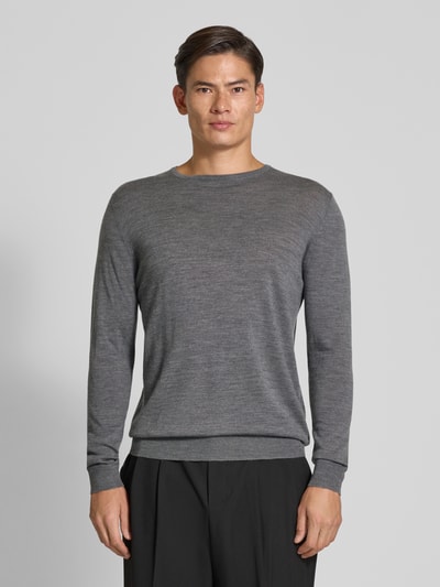 Profuomo Pullover aus Merinowolle mit Rundhalsausschnitt Hellgrau 4
