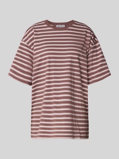 Produktfoto, T-Shirt von REVIEW aus reiner Baumwolle mit braun-weißen Querstreifen, lockerer Schnitt, Rundhalsausschnitt, strukturierte Oberfläche