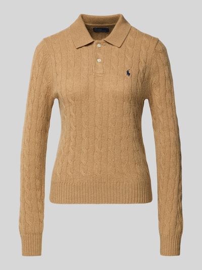 Polo Ralph Lauren Bluzka z długim rękawem o kroju slim fit z mieszanki wełny z domieszką kaszmiru Camel 2