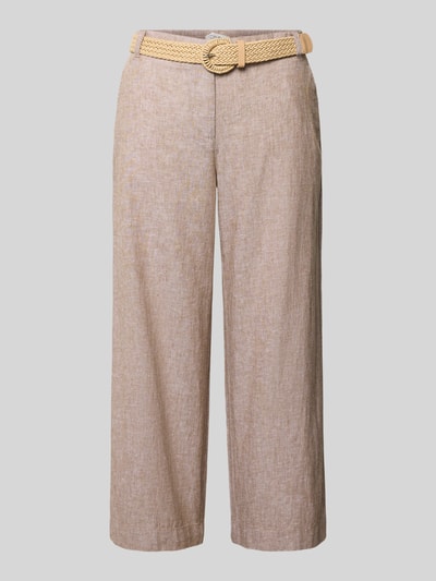 Produktfoto, Culotte aus Leinen-Mix mit Gürtel von Christian Berg Woman, beige, Wide Leg Fit, Haken- und Reißverschluss, Eingrifftaschen, Gesäßleistentaschen, Leinen-Mix mit Baumwoll-Anteil, Bundweite 39 cm, Innenbeinlänge 60 cm, Größe 36.