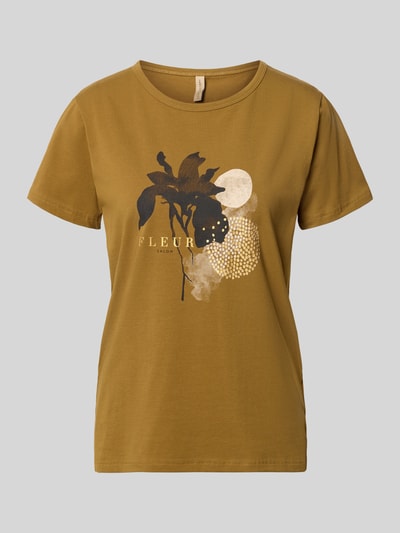Produktfoto, Damen T-Shirt mit Motiv-Print Modell 'RINA' von Soyaconcept in Braun, Baumwoll-Elasthan-Mix, Regular-Fit, Rundhalsausschnitt, Rückenlänge bei Größe S: 63 cm.