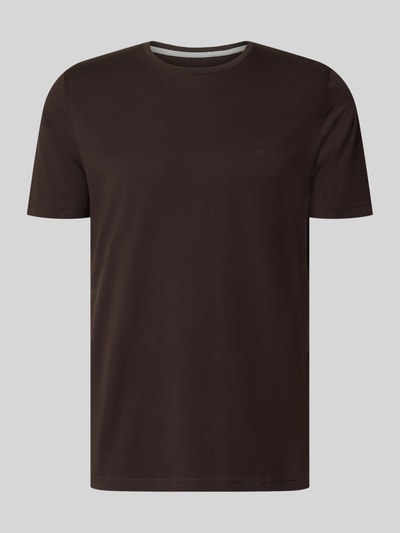 Produktfoto, T-Shirt mit Rundhalsausschnitt und Label-Stitching von Fynch-Hatton, Reine Baumwolle, Regular-Fit, dunkelbraune Töne