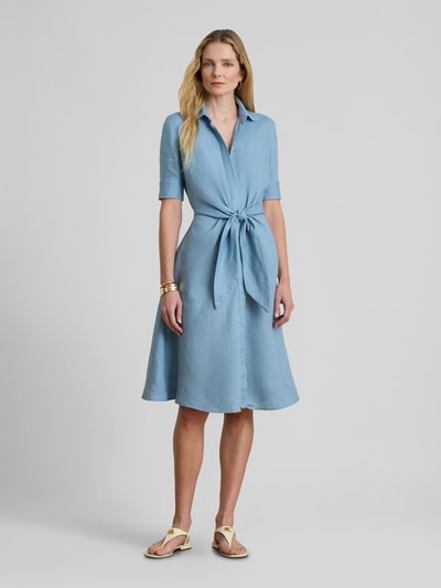 Lauren Ralph Lauren Knielanges Leinenkleid mit Bindegürtel Modell 'WAKANA' Hellblau 1