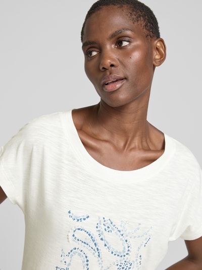 s.Oliver RED LABEL Relaxed fit T-shirt van een mix van katoen en viscose met artworkprint Wit - 3