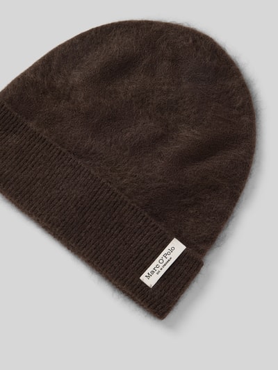 Productfoto, donkerbruine Mütze aus reiner Wolle van Marc O'Polo voor dames, zachte structuur, fijne ribboord, effen kleur, Dames Mütze van Marc O'Polo.