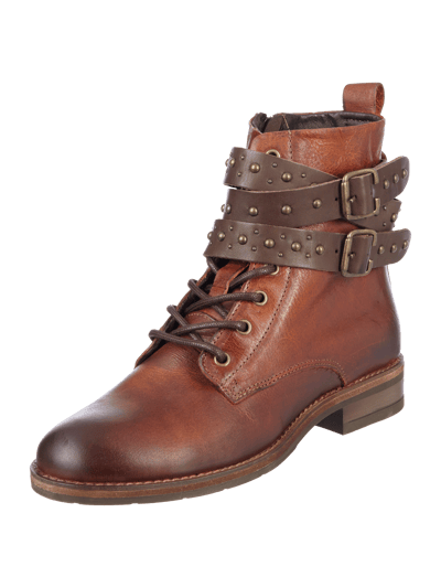 Buffalo Lederboots im Vintage Look mit Zierriemen Cognac 1