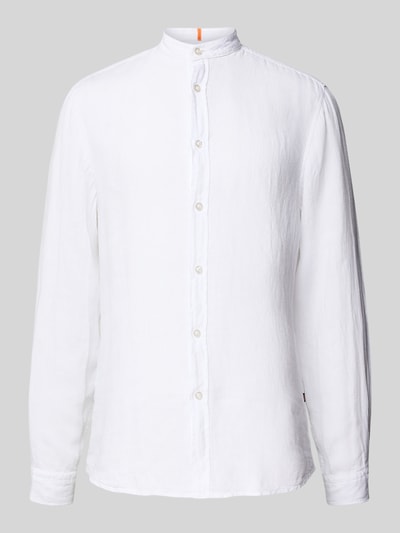 BOSS Orange Regular Fit Leinenhemd mit Stehkragen Modell 'Race' Weiss 2