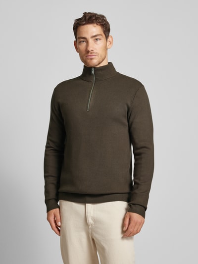 Lindbergh Gebreide pullover met geribde opstaande kraag Middenbruin - 4