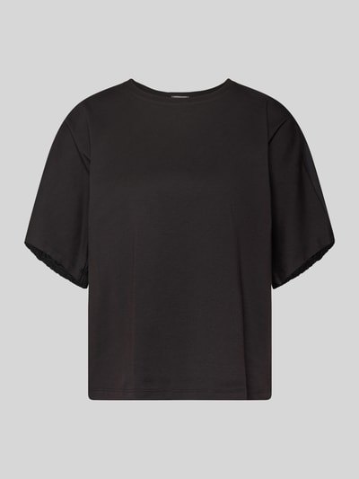 Produktfoto, T-Shirt mit Rundhalsausschnitt Modell 'CELLULA' von MM by Max Mara, czarna bawełna, krój relaxed fit, długość tyłu S: 59 cm