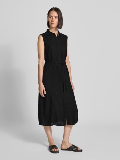 ICHI Hemdblusenkleid aus Leinen-Viskose-Mix mit Bindegürtel Black 1