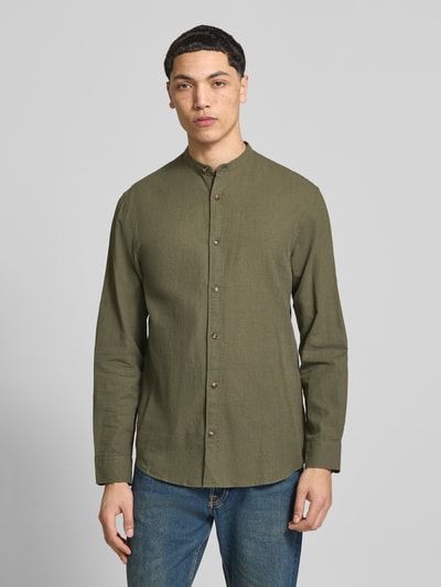 JACK & JONES Regular Fit Freizeithemd aus Baumwoll-Leinen-Mix Oliv 4