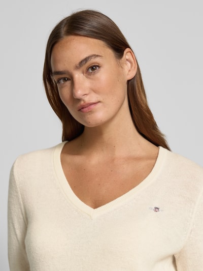 GANT Strickpullover aus Lammwoll-Mix mit V-Ausschnitt Offwhite 3