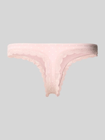 Produktfoto, String mit Spitzenbesatz von Jake*s Casual in zartem Rosa mit Tupfen, Spitzenrand, elastischer Bund, Baumwoll-Elasthan-Mix