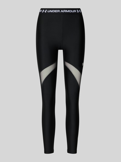 Produktfoto, Leggings mit Mesh-Einsätzen von Under Armour aus schwarzem Material-Mix mit Stretch-Anteil, Logo und elastischem Bund