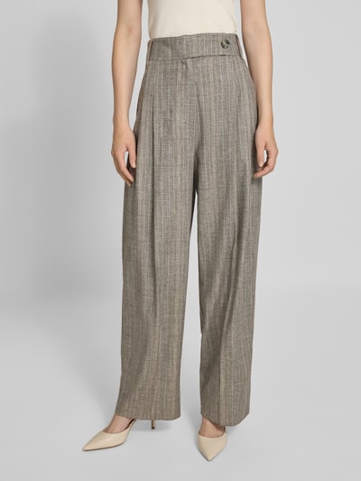 Marella Spodnie materiałowe o szerokim kroju z mieszanki wiskozy z zakładką w pasie model ‘Massimo’ Średnioszary 4