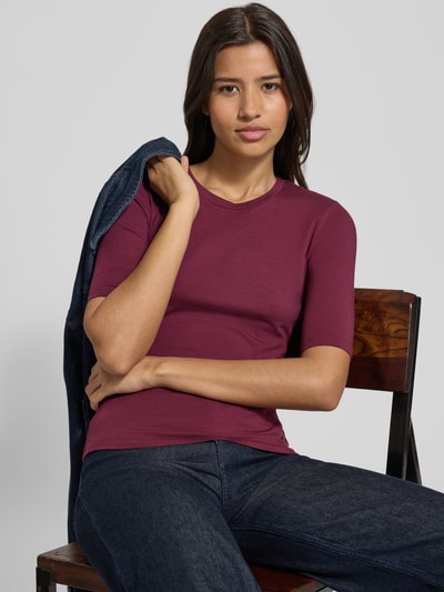 HUGO Slim fit T-shirt van katoenmix, model 'DARNELIA' Bordeaux - 3