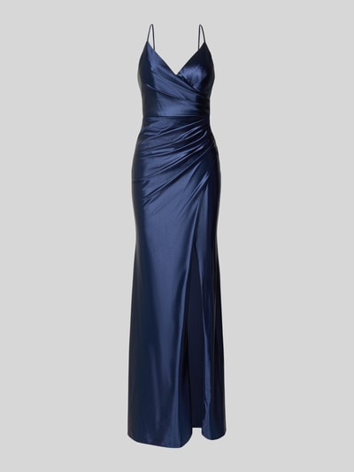 Produktfoto, Maxikleid aus Satin mit Drapierungen und Gehschlitz von Luxuar, satyna, taliowany krój, dekolt w serek, drapowania, rozporek, długość tyłu w rozmiarze 36: 147 cm, szerokość klatki piersiowej w rozmiarze 36: 33 cm