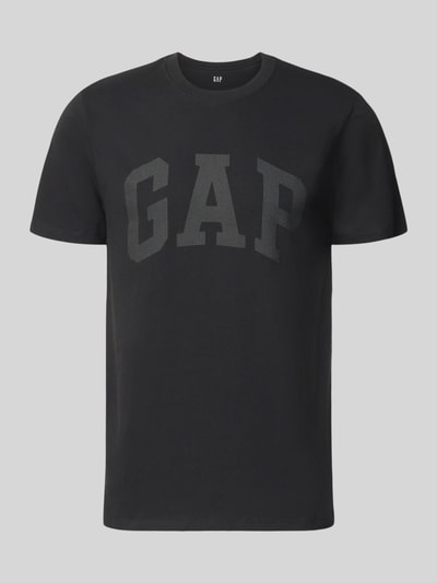 Produktfoto, T-Shirt mit Logo und Rundhalsausschnitt von GAP in Schwarz, Herren T-Shirt aus Reiner Baumwolle, Regular-Fit, Logo, Rückenlänge bei Größe M 72 cm.