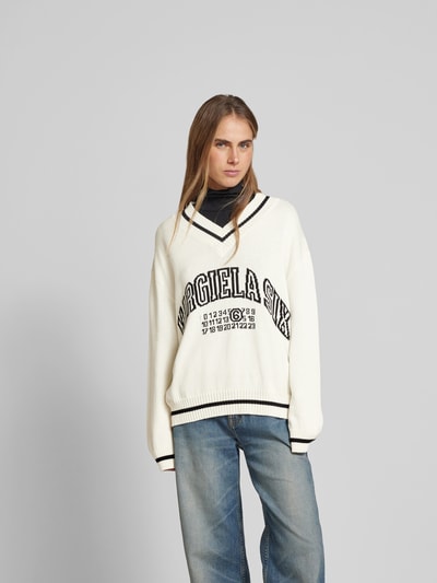 MM6 Maison Margiela Oversized Pullover mit V-Ausschnitt Offwhite 4