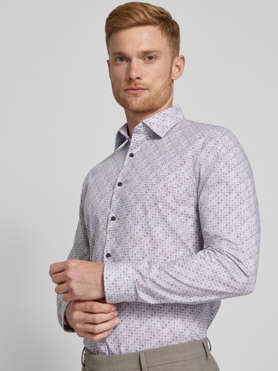 OLYMP No. Six Slim fit vrijetijdsoverhemd met fijn all-over motief Lichtbruin - 3