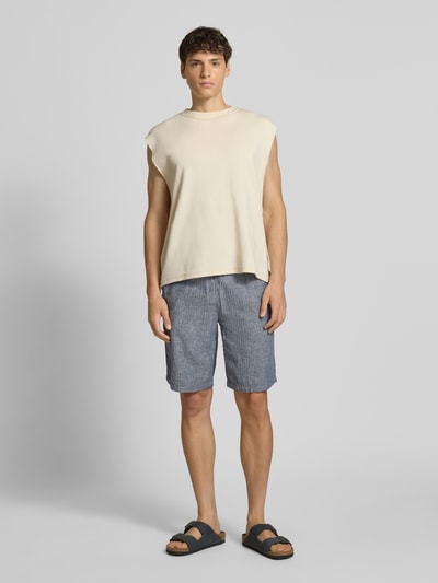 Blend Regular fit korte linnen broek met tunnelkoord, model 'MORGAN' Marineblauw - 1