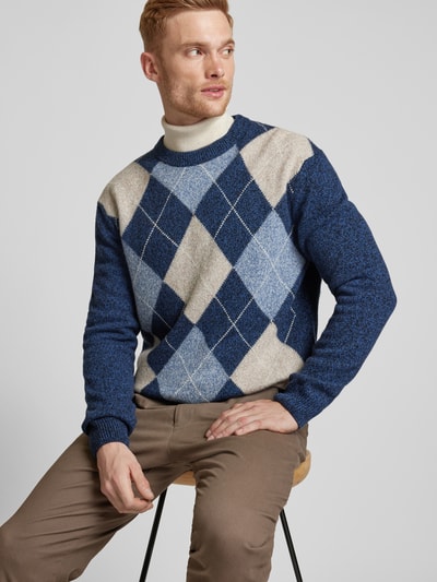 Gant Gebreide pullover met ronde hals, model 'ARGYLE' Marineblauw - 3