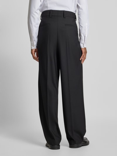 HUGO Straight leg pantalon van scheerwolmix met persplooien Zwart - 5