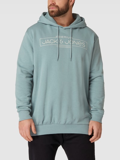 Jack & Jones Plus PLUS SIZE hoodie met labelprint Rookblauw - 4