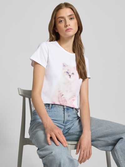 Review T-shirt z nadrukiem z motywem i logo Biały 3