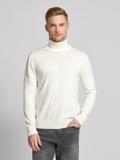 Tom Tailor Denim Regular Fit Rollkragenpullover aus reiner Baumwolle mit strukturiertem Kontraststreifen-Detail Offwhite 4