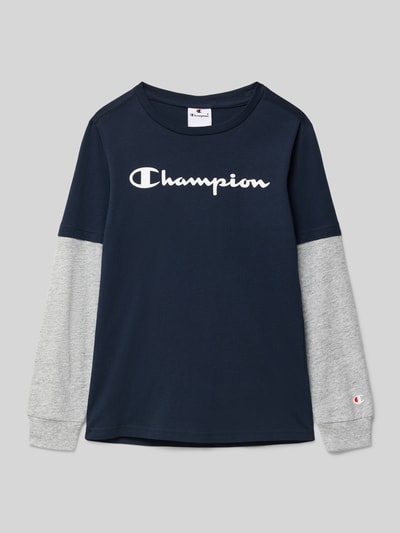 CHAMPION Shirt met lange mouwen en labelprints Marineblauw - 1