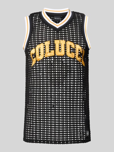 Produktfoto, Relaxed Fit Tank Top in semitransparentem Design von COLUCCI, Schwarz mit Netz-Optik, Logo-Stitching, Elastischer-Material-Mix