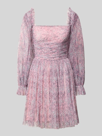 Produktfoto, Cocktailkleid mit Karree-Ausschnitt von LACE & BEADS, rosa-lila Mesh, taillierter Schnitt, Minikleid mit Rüschen, Damen, Größe S