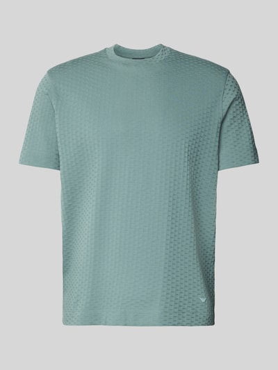 Produktfoto, T-Shirt mit geripptem Rundhalsausschnitt von Emporio Armani in Hellgrün, reine Baumwolle, Regular-Fit, Label-Stitching, dezente Struktur.