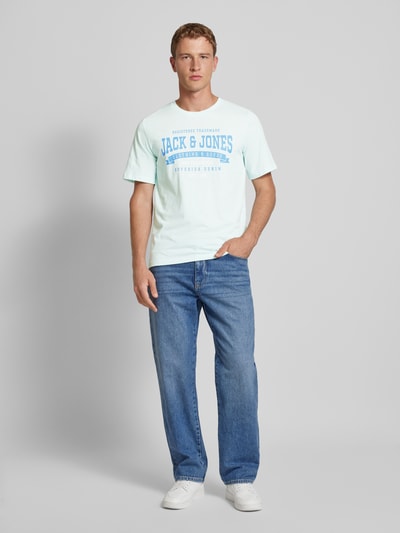 Jack & Jones T-shirt met labelprint Lichtblauw gemêleerd - 1