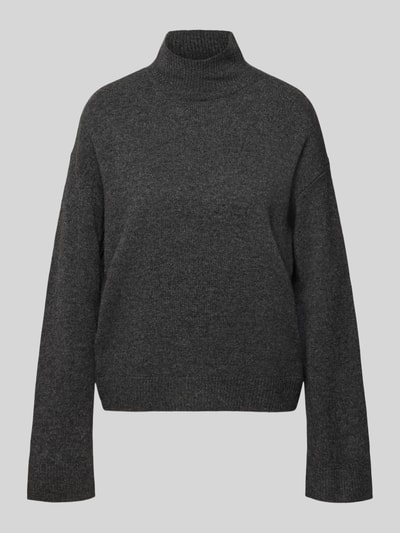 Produktfoto, Strickpullover mit Stehkragen von Christian Berg Woman in dunklem Grau, weite Ärmel, reine Baumwolle, Regular Fit, strukturierte Oberfläche