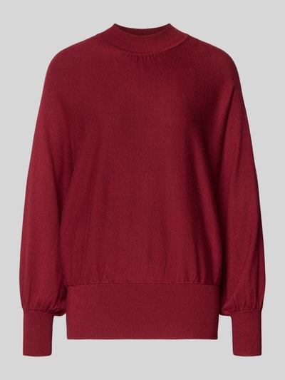 Produktfoto, Relaxed Fit Pullover aus Viskose-Mix in Strick-Optik von Zero, Damen Pullover in Dunkelrot mit Stehkragen und elastischen Abschlüssen, Rückenlänge 60 cm, Ärmellänge 64 cm